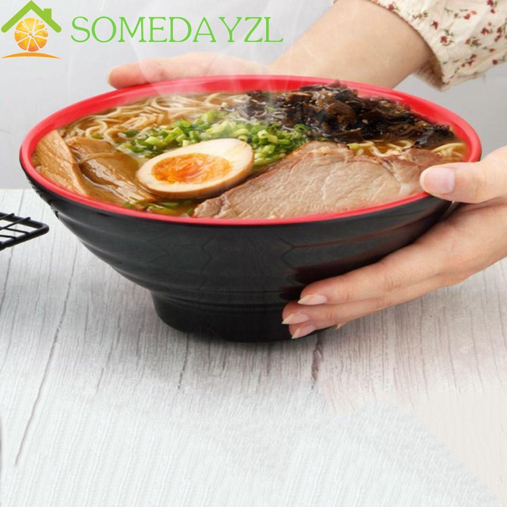 SOMEDAYZL Ramen Bowl, สีแดงและสีดําแหวนลายชามสลัดผลไม้, ชามข้าวสไตล์ญี่ปุ่นความร้อนปลอดภัยเมลามีนชามซุปเชิงพาณิชย์