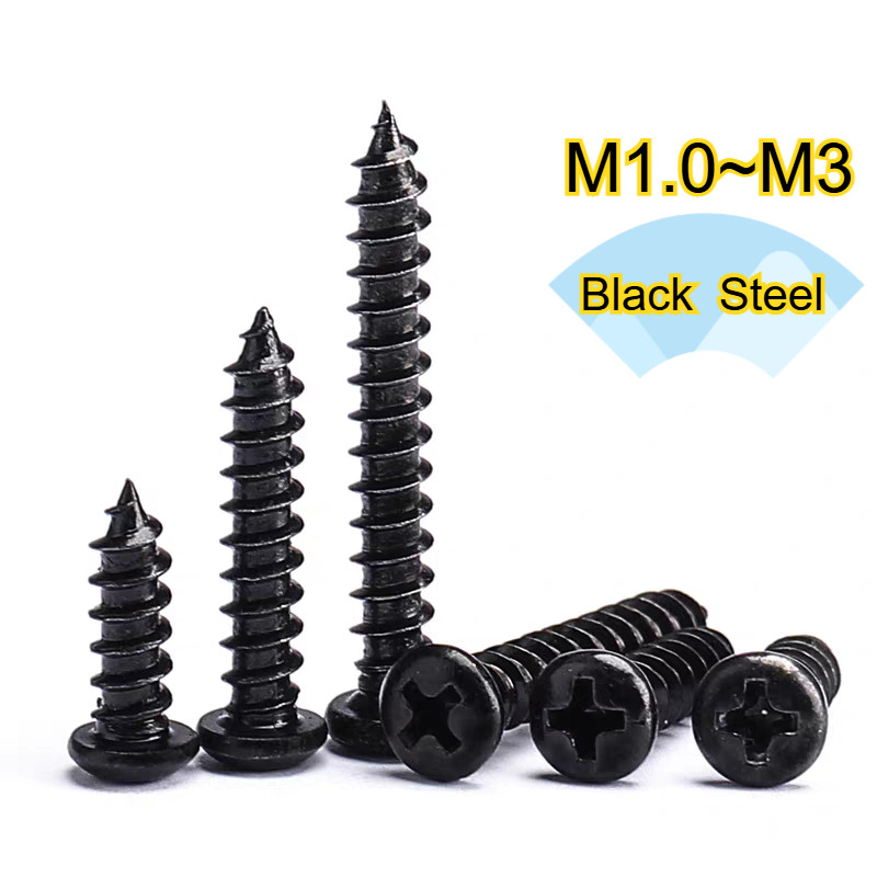 MDXสีดําเหล็กคาร์บอนข้ามหัวกลมตนเองแตะสกรูหัวกระทะตนเองแตะสกรูขนาดเล็ก ม1 ~ ม3