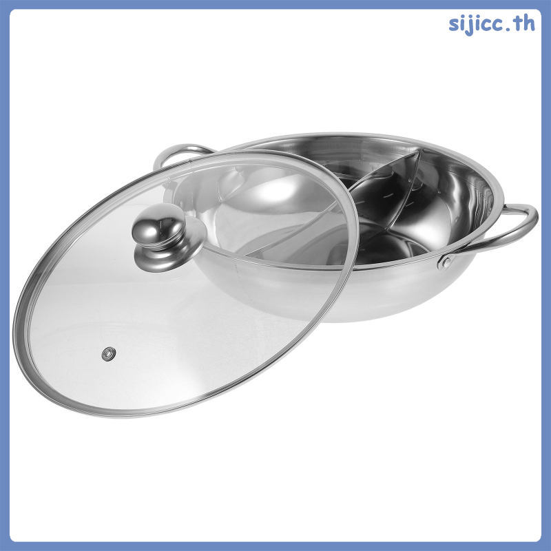 💍 Silver Universal Hotpot Pot พร้อม Divider เหล็กแก้วสําหรับเตาแม่เหล็กไฟฟ้าใช้ sijicc