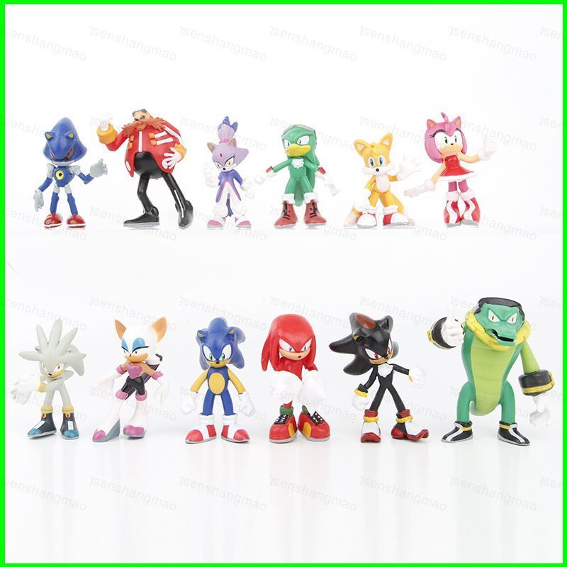 PS1 12pcs Sonic The Hedgehog Action Figure Knuckles the Echidna Shadow the Hedgehog Rouge the Bat Pr