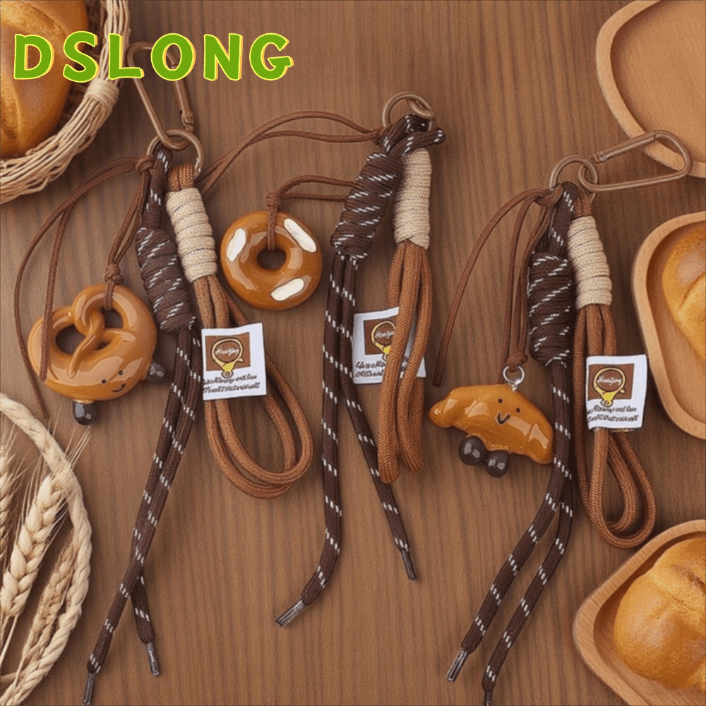 DSLONG ดีไซน์น่ารักเหมือนขนมปัง พวงกุญแจแฮนด์เมดจากเชือกถัก อุปกรณ์เสริมสำหรับกระเป๋านักเรียน