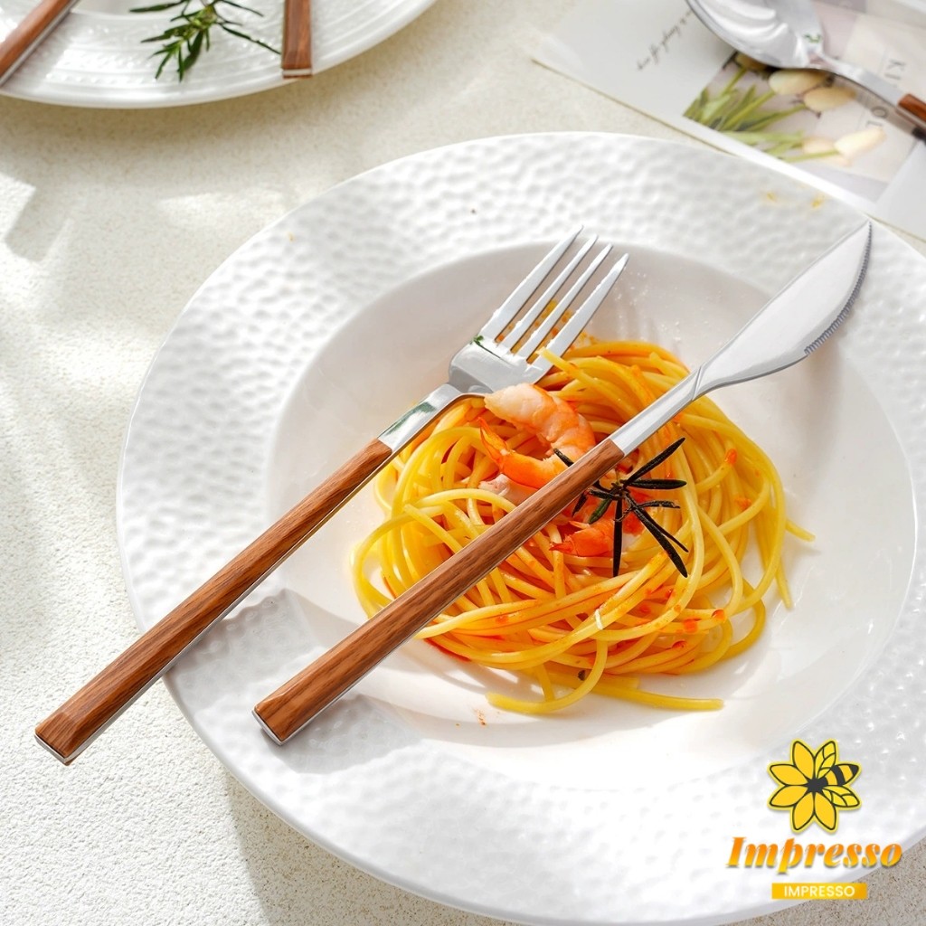 Impresso ช้อน ส้อม มีด (มีดโต๊ะ) สไตล์ด้ามจับเลซิ่นลายไม้ ช้อนส้อมสแตนเลส 1 ชิ้น Tableware - รูปที่ 4