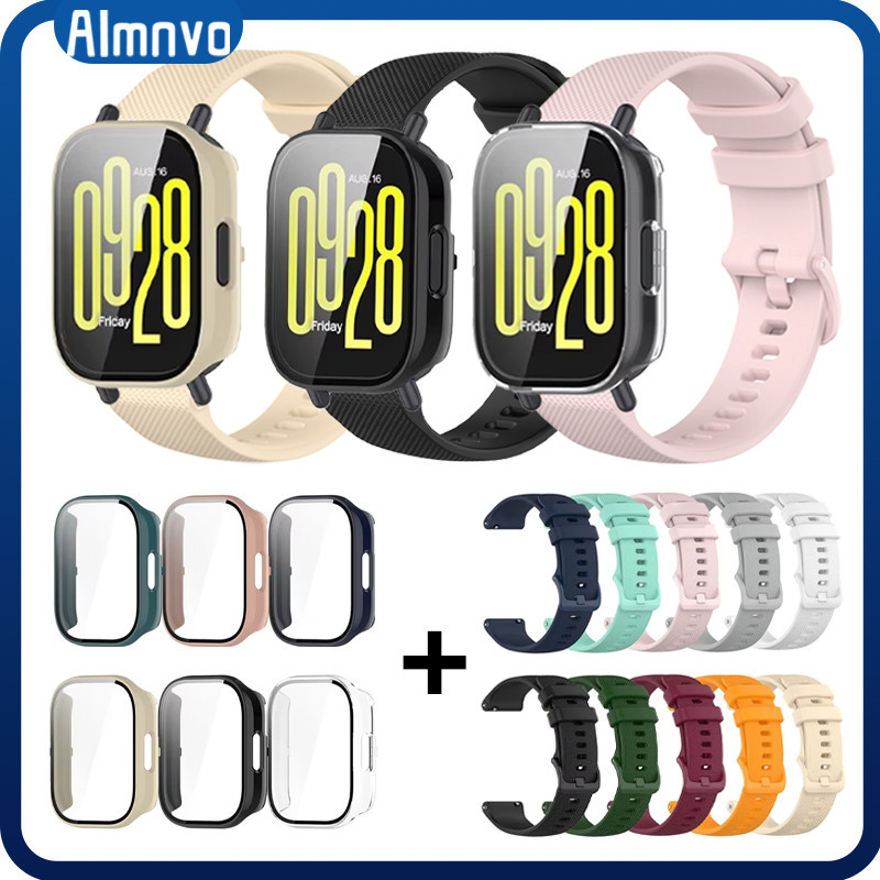 กระจกนิรภัย PC + ที่ครอบสายยาง 22 มม. สำหรับ for Redmi Watch 5 Active / 5 Lite สายนาฬิกา ผ้าป้องกันหน้าจอ อุปกรณ์เสริม