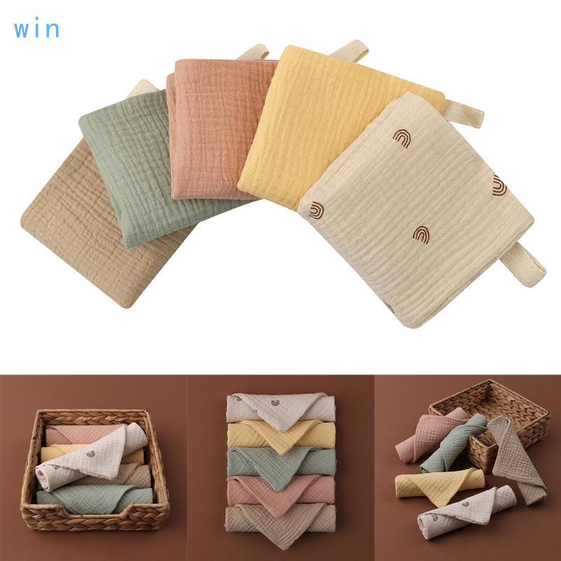 Win 23x23 ซม. Muslin Baby Washcloths พร้อมผ้าขนหนูเช็ดหน้าขนาด 5 สีดูดซับที่แข็งแกร่ง