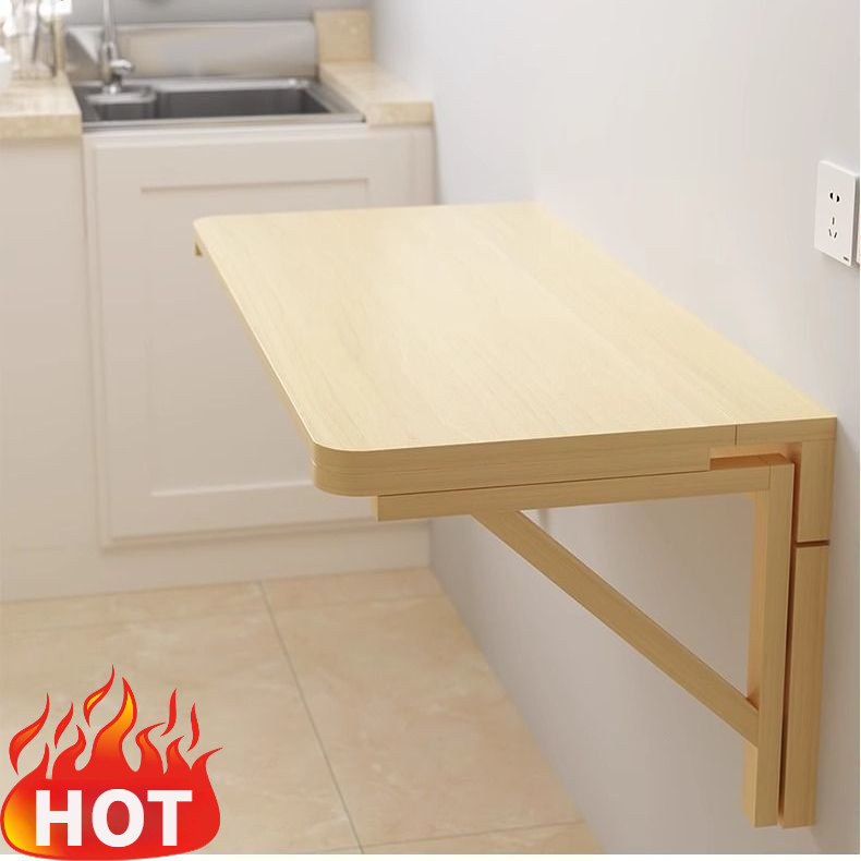 Solid wood wall folding table wall mounted desk computer table dining table against the wall bedside