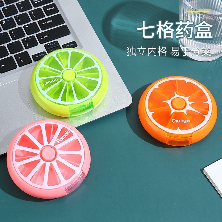 Seven-Grid Round Pill Box Portable Portable One-Week Medicine Packing Box Rotatable Pill Pill Pill P