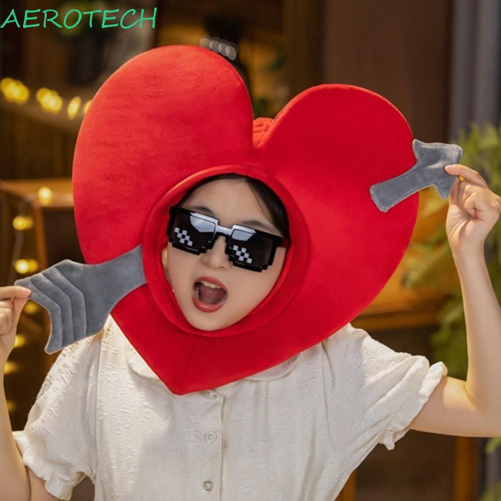 AEROTECH หมวกหัวใจวาเลนไทน์ตลก, Red Love Peach Cupids Arrow หมวก, Dressingup Prop Headwear คอสเพลย์กามเทพหัวใจแปลกหมวกสวมหัวปาร์ตี้ฮาโลวีน