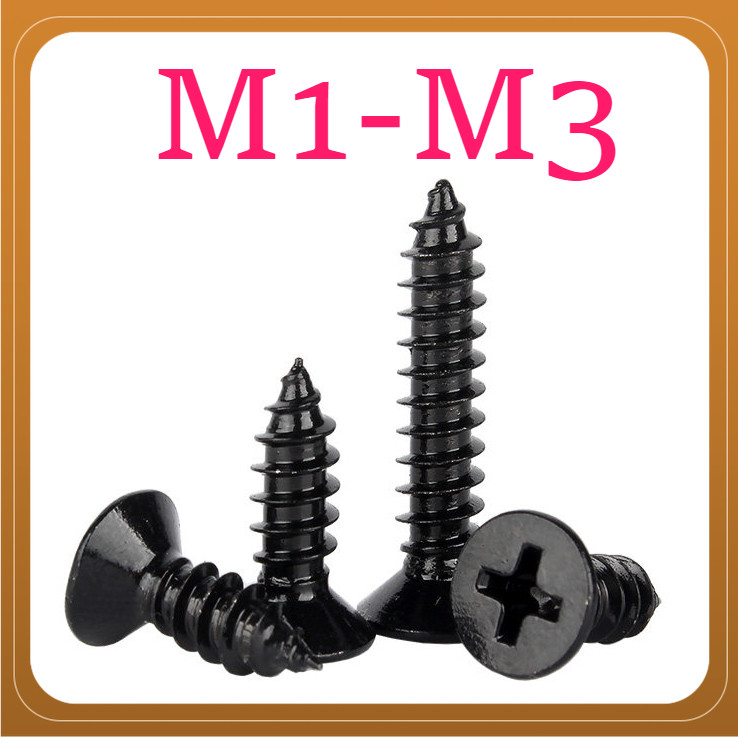 เหล็กคาร์บอนสีดํา KA countersunk สกรูเกลียวปล่อย สกรูหางแหลม M1/M1.2/M1.4/M1.7/M2/M2.3/M2/M2/M3TL-88