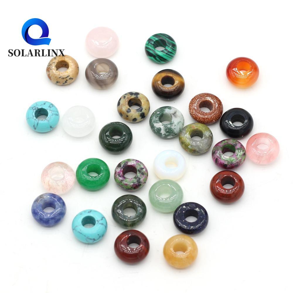 ลูกปัดหิน SOLARLINX Agates, อาเกตลูกปัดกลมลูกปัดหลวมหลุมใหญ่, วัสดุลูกปัดสไตล์ย้อนยุคสีสันสดใส|Eye Stone Lotus Perforated Bead เครื่องประดับทํา