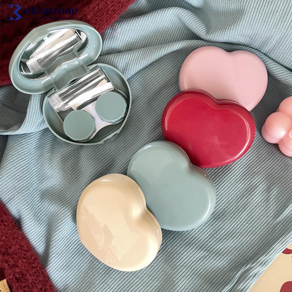 OKCATZONE Mini Heart Shape คอนแทคเลนส์กล่องคอนแทคเลนส์ผู้ถือ Care พร้อมกระจก M4O1