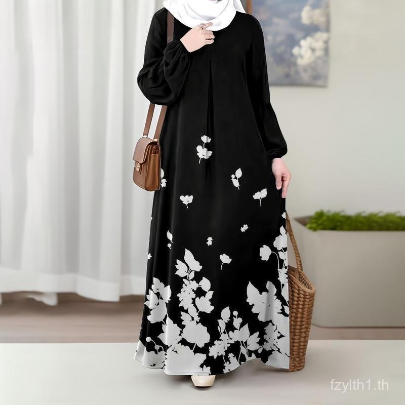 สง่างาม อาmbence ดอกไม้พิมพ์มุสลิม Abaya Collection หลวมกระชับหุ่นยาวที่มีตัวเลือกหลายสี หลงใหลลายดอกไม้ที่ชายเสื้อ