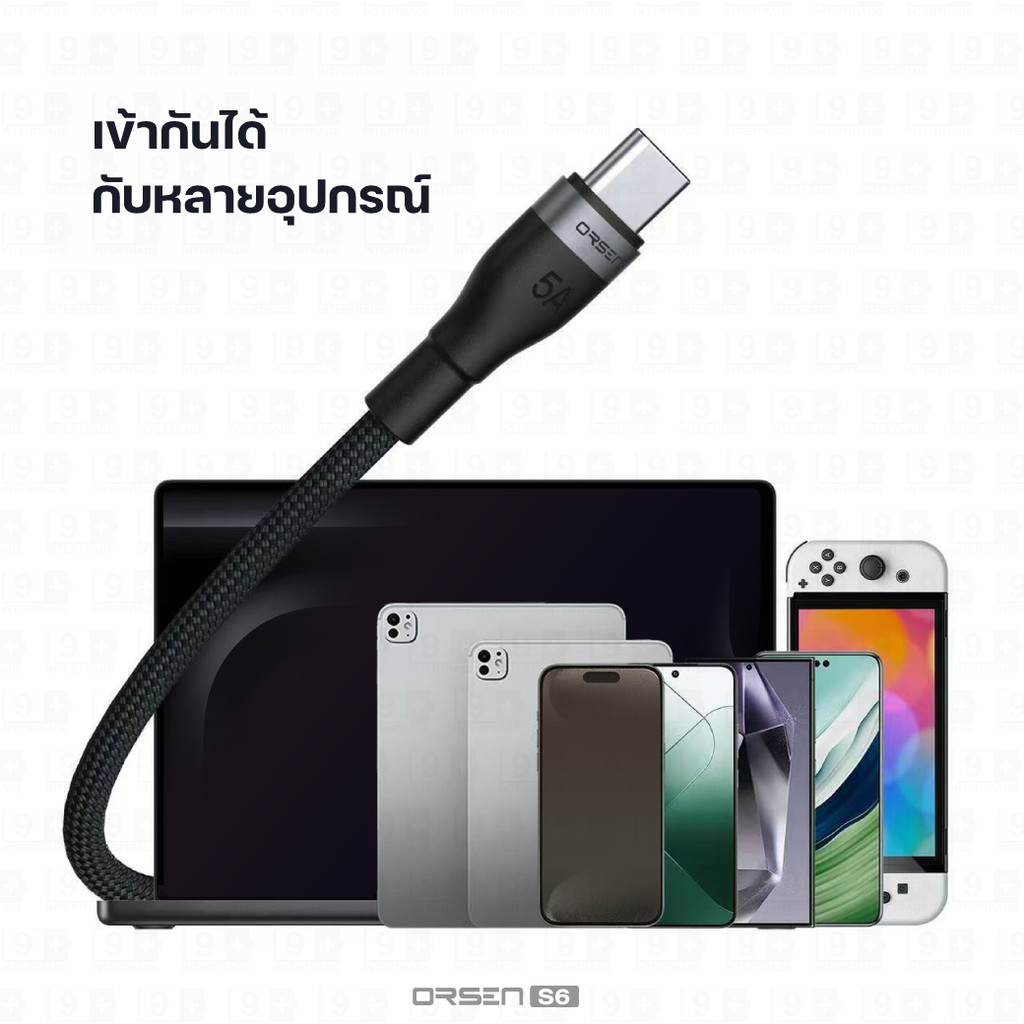 [89บ.สุดคุ้ม] Orsen by Eloop S6 สายชาร์จ Type C to C 5A 100W 240W Fast Charger PD สาย โน๊ตบุ๊ค Laptop - รูปที่ 5