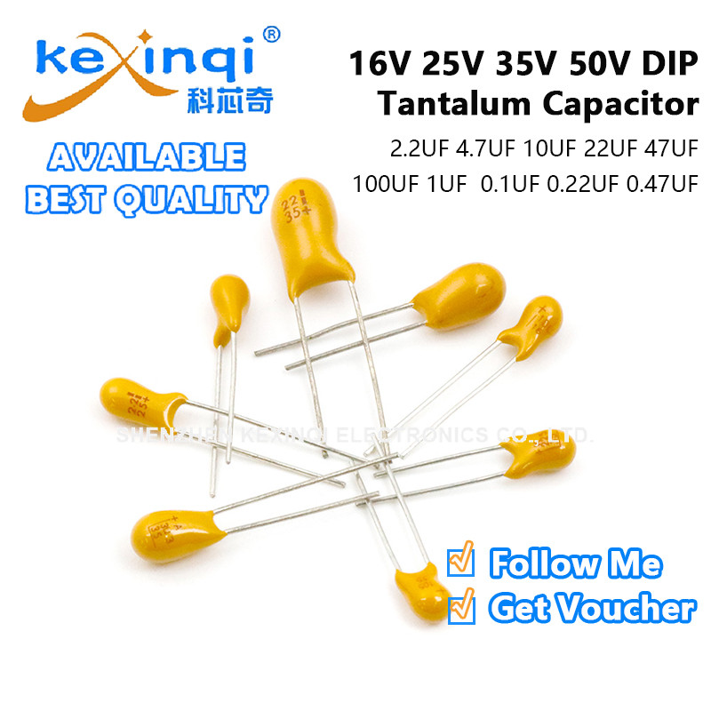 (1 ชิ้น) 16V 25V 35V 50V DIP Tantalum Capacitor 2.2UF 4.7UF 10UF 22UF 47UF 100UF 1UF 0.1UF 0.22UF 0.