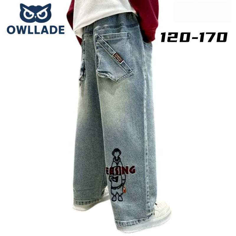 OWLLADE Beggy Baggy กางเกงยีนส์สําหรับเด็กอายุ 12 ปีวัยรุ่นกางเกงยีนส์สําหรับกางเกงยีนส์เด็กยืด WJ72