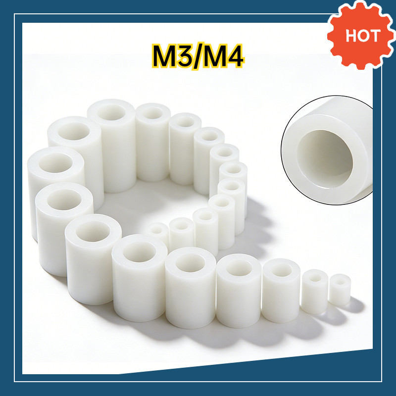 ปลอกพลาสติก ABS สีขาว เสารองพลาสติกทรงกลม (White Round Spacer) แบบไม่มีเกลียว เป็นฉนวนไฟฟ้ากันไฟดูด 