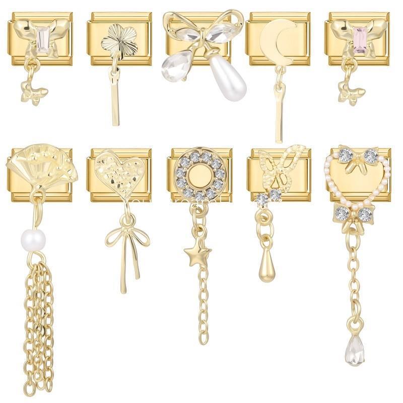 สร้อยข้อมือสแตนเลสสไตล์อิตาเลียน ตกแต่งด้วยโบว์หัวใจสีแดงและชาร์ม เพิ่มความสวยงามในการทำเครื่องประดับเอง - รูปที่ 3