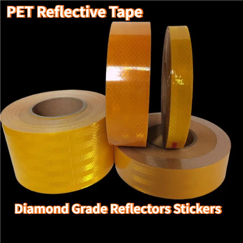 5 ซม./10 ซม./15 ซม.* 3 M PET เทปสะท้อนแสงสีเหลืองกันน้ําเพชรเกรด Reflectors สติกเกอร์กาวความปลอดภัยแถบเตือนสําหรับรถยนต์