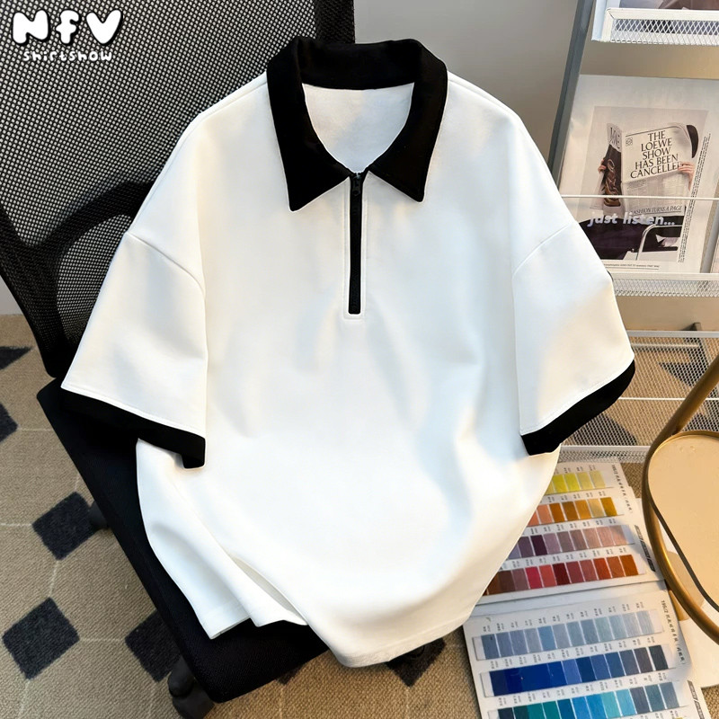 【จัดส่งตลอด 24 ชั่วโมง】NFV เสื้อยืดแขนสั้นคอกลม💕Oversized เสื้อยืดแขนสั้นปก polo ผ้าฝ้าย100% YGL