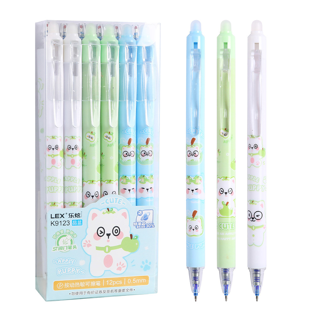 ปากกาลบได้แบบกด ลายมาใหม่ ขนาดหัว0.5mm เปลี่ยนไส้ได้ 1 กล่อง 12แท่ง ลายการ์ตูนน่ารักเขียนลื่นลบง่าย