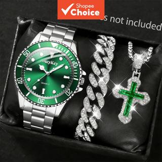 ผู้ชายนาฬิกาดิจิตอลเครื่องประดับชุด3ชิ้นหน้าปัดขนาดใหญ่สแตนเ…