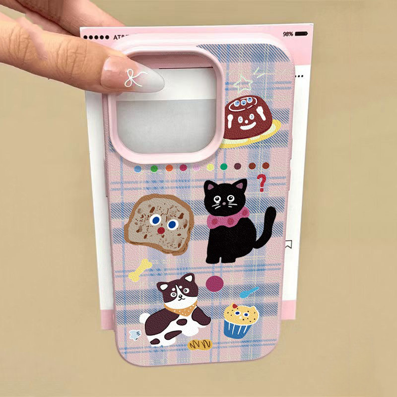 แมวการ์ตูนสุดหรูผิวสัมผัสนุ่ม เคส IPhone 11 15 16 13 12 14 Pro Max 8Plus XR Plus X XS