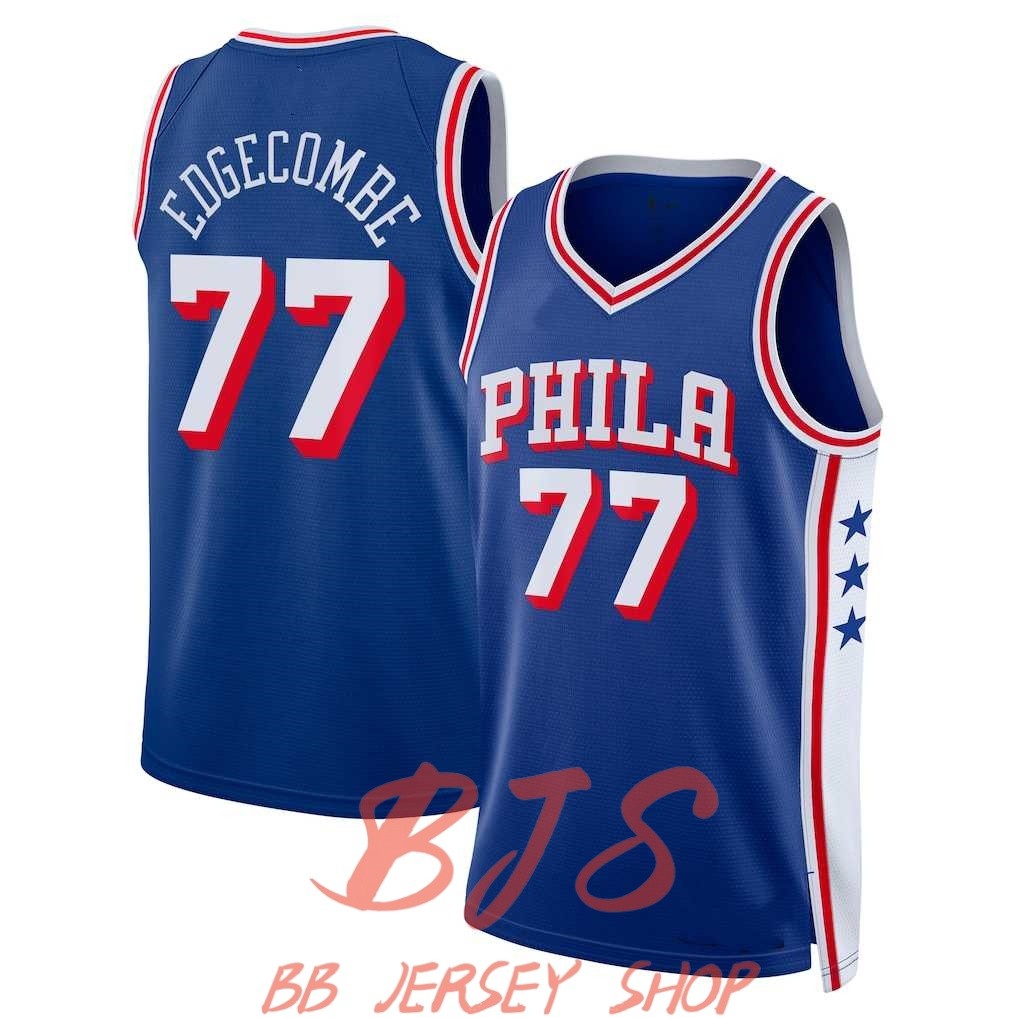 Hot pressedNew 76ers 77# Edgecombe Basketball Jerseys Blue Jersey