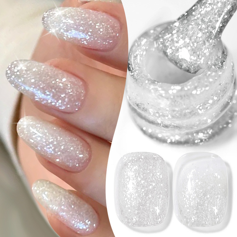 BORN PRETTY Fluttering Flakes Jelly Gel ยาทาเล็บสไตล์เกล็ดหิมะประกายสีขาวเล็บเจล Fine Sparkling สีชมพู Glitter เล็บเคลือบเงา