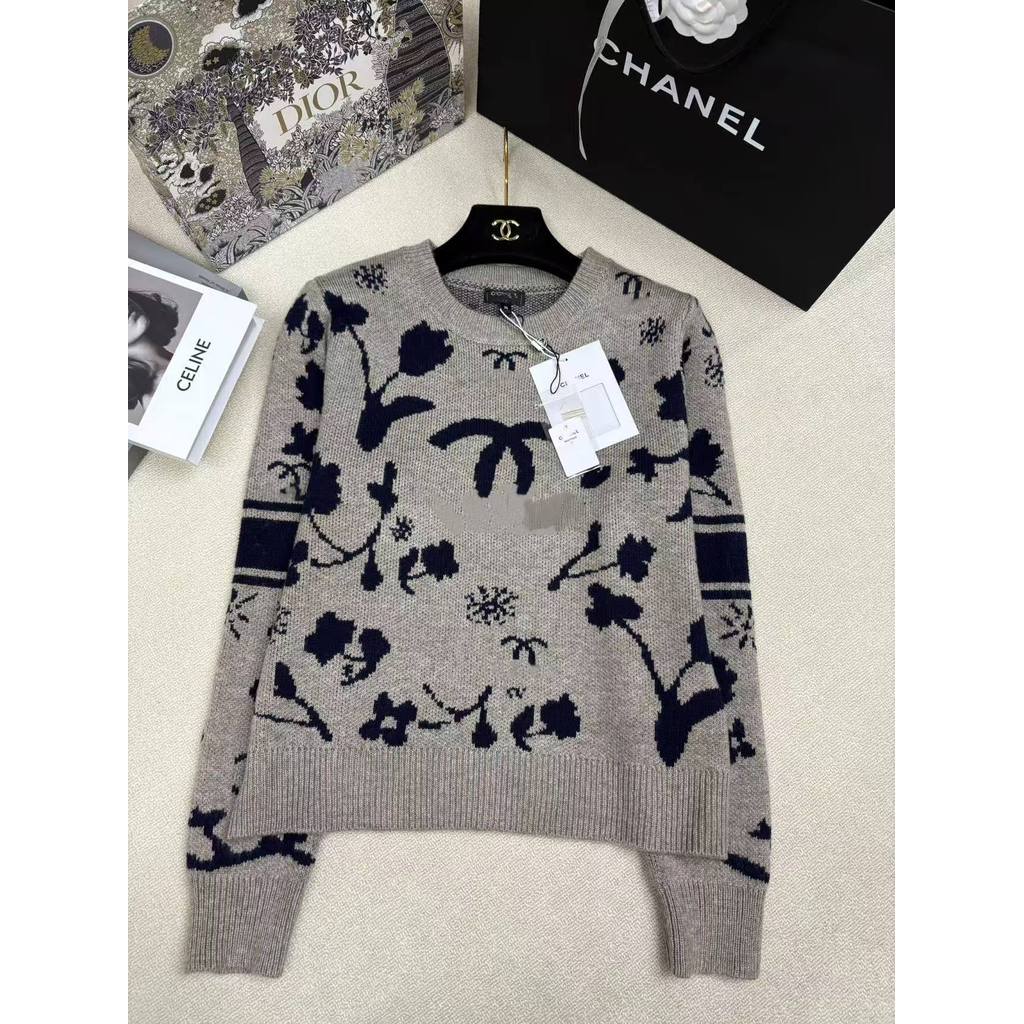 8YH1 CH* New Autumn and Winter Arrivals~Round Neck Knitted Pullover with Color-Block Jacquard Letter