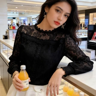 เสื้อเบลาส์แขนยาวลูกไม้ สไตล์สวยหรู สำหรับฤดูใบไม้ร่วง