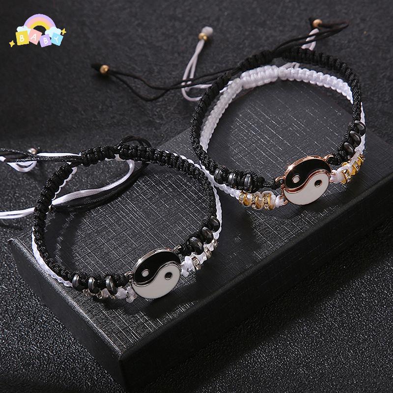 [BB-t] 2 ชิ้น Tai Chi Yin Yang สร้อยข้อมือคู่ Nelaces ชุดจี้ปรับ Braid Chain สร้อยข้อมือคนรักสร้อยข้อมือ Choker ใหม่