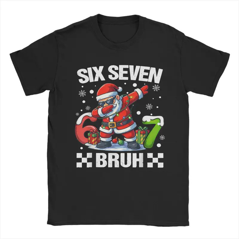 เสื้อยืดผู้ชาย 67 Christmas 6 7 Six Seven Bruh Xmas Holiday Gen Alpha Slang เสื้อยืดผ้าฝ้าย แขนสั้น 