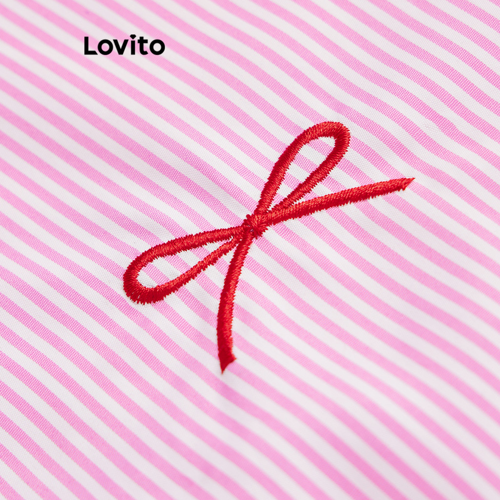 Lovito เสื้อลําลองเสื้อโบว์กระดุมลายทางสําหรับผู้หญิง LAD106666 ราคา ถูกที่สุด ดีลบีเคเค แกลเลอรีภาพที่ 6