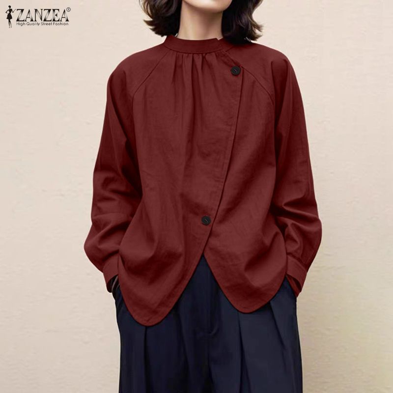 Zanzea เสื้อแขนยาวสไตล์เกาหลี ดีไซน์เอจี้ อสมมาตร พลาเก็ต สบายๆ ในทรง H-shaped — صورة 5