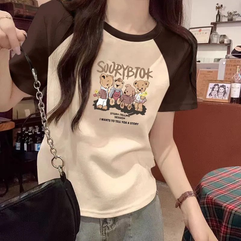 ส่งไวจากไทยBreezeS-2XL เกาหลีรุ่นฤดูร้อนสุภาพสตรีแขนสั้นเสื้อยืดผู้หญิงด้านบนหลวมฤดูร้อนบวกขนาดเสื้อสั้น