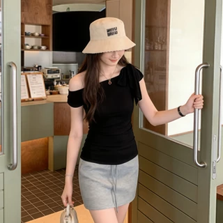 JJ Shop​💜พร้อมส่ง เสื้อแขนกุดแฟชั่นผู้หญิง สีพื้น ไหล่เฉียง เข้ารูป สไตล์ลำลอง เซ็กซี่ ใส่สบาย ผ้า-FY5179