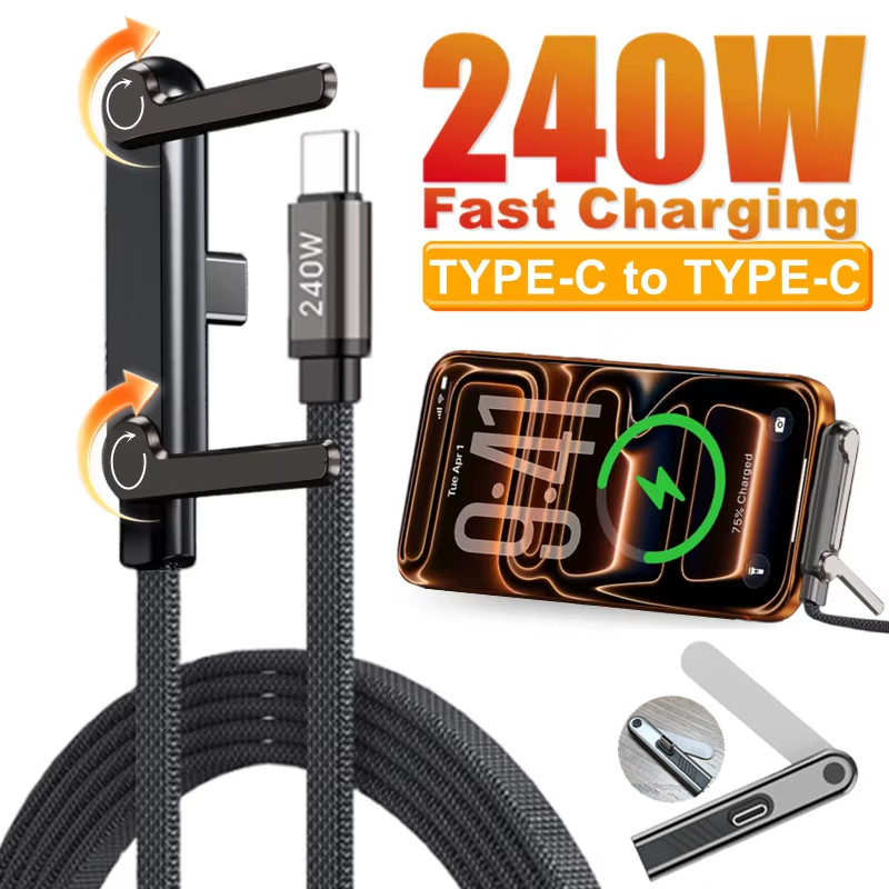 Ankndo 240W Fast Charging ข้อศอก 480Mbps สายเคเบิลข้อมูลประเภท C ถึง Type C สายผู้ถือโทรศัพท์สายไฟสําหรับโทรศัพท์ 17/16/15 Samsung