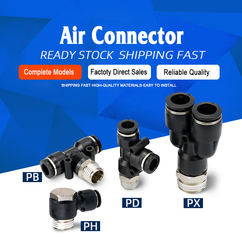 PB/PX/PH/PD ชายด้าย Coupler Y สไตล์ Push In อุปกรณ์นิวเมติก air Quick Connector 8-02 10-03