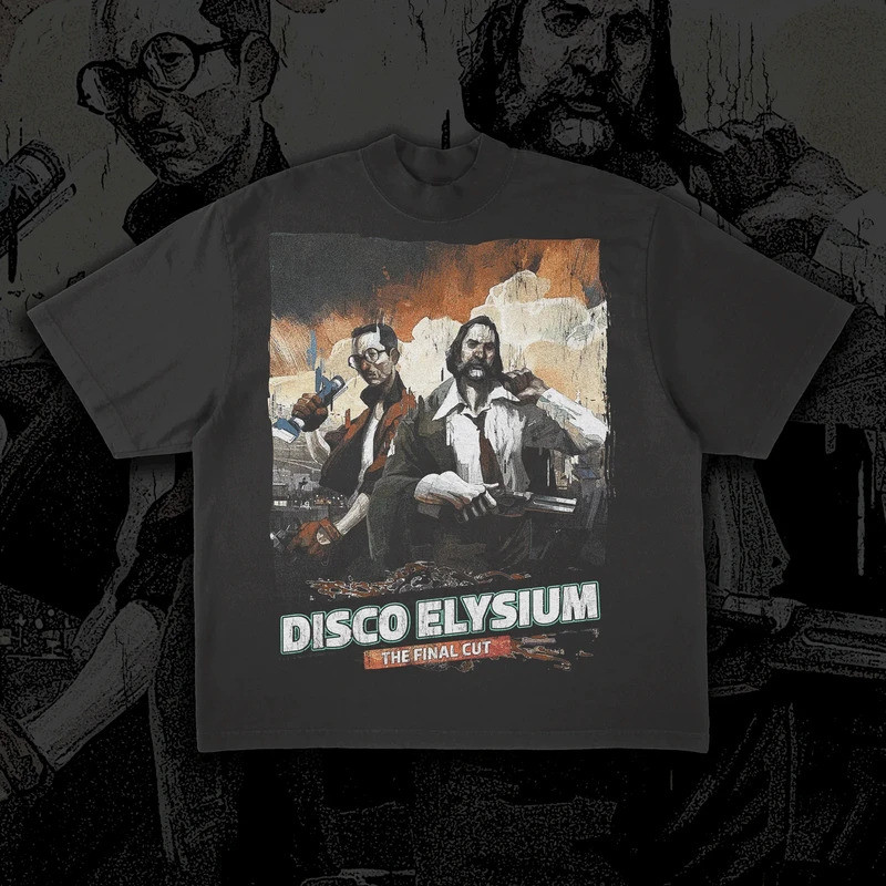 เสื้อยืดพิมพ์ลาย Disco Elysium สำหรับผู้ชายและผู้หญิง สไตล์ลำลอง สวมใส่สบาย ทรงหลวม แฟชั่น คอกลม แขน
