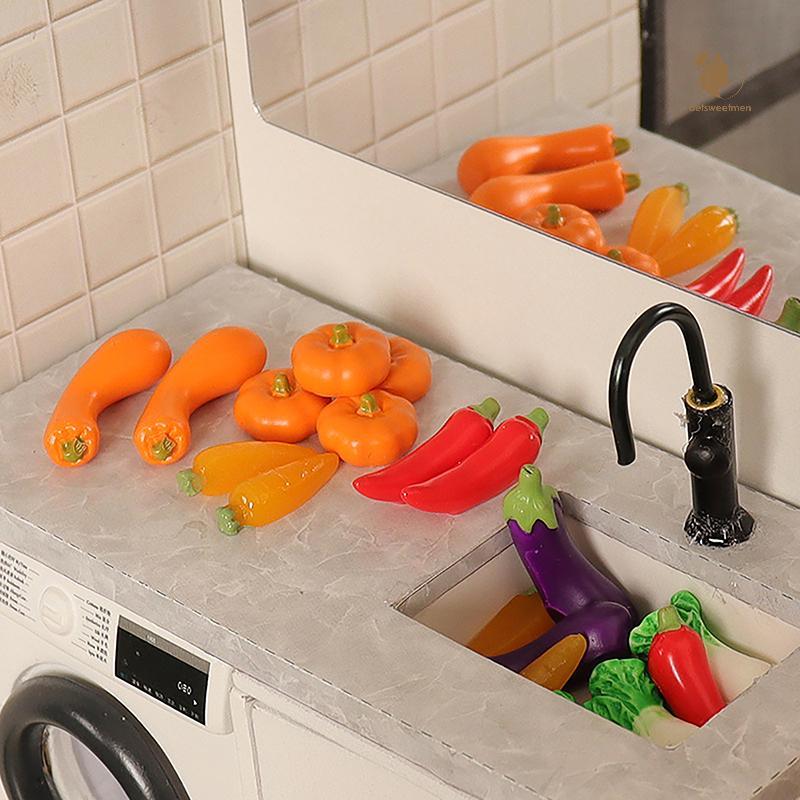 [PE] 1/12 ตุ๊กตาจําลองตะกร้าผักชุดตุ๊กตาผักตกแต่งตุ๊กตาบ้านจิ๋วครัวเล่นของเล่น TH