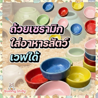 Bunny.indy ถ้วยใส่อาหารเซรามิก สำหรับสัตว์เลี้ยง สีสัน น่ารั…