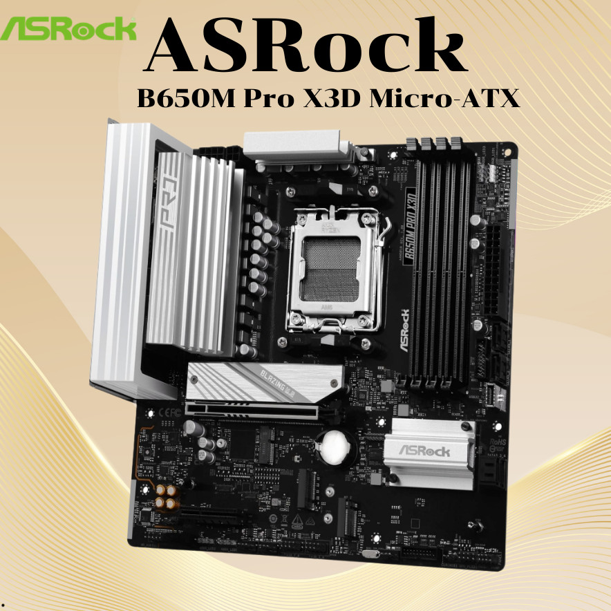 ASRock B650M Pro X3D Motherboard AMD Ryzen 9000/8000/7000 AM5 Micro-ATX DDR5 PCIe 5.0 Blazing M.2 2.