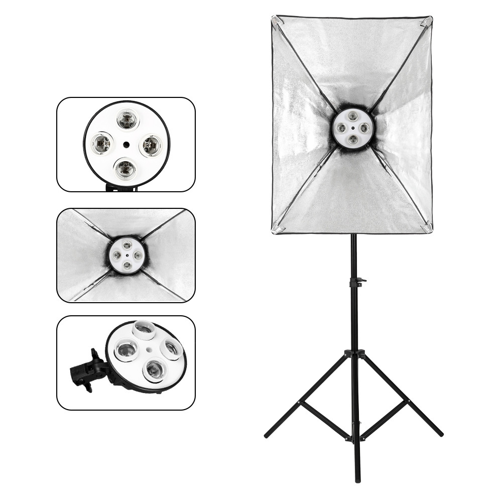 Rubikcube Andoer สตูดิโอการถ่ายภาพชุด Softbox ชุดแสง 50x70 ซม.x 2 + 4in1 ซ็อกเก็ตหลอดไฟ 2M ขาตั้งไฟ