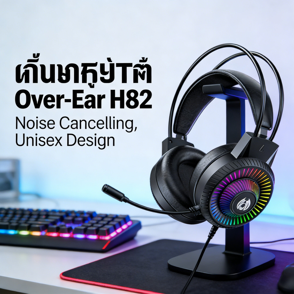 ฟังพร้อมคอมพิวเตอร์เดสก์ท็ หูฟังเล่นเกมตัดเสียงรบกวนชุด H82 ไมโครโฟน