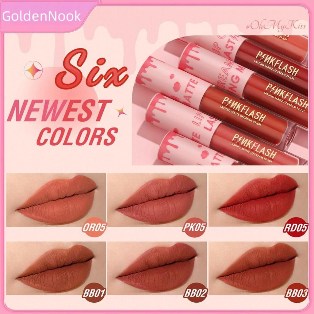 【เก็บเงินปลายD】 ลิปสติกเนื้อแมตต์เนียนนุ่ม Pinkflash กันน้ำ บำรุงริมฝีปาก ติดทนนาน