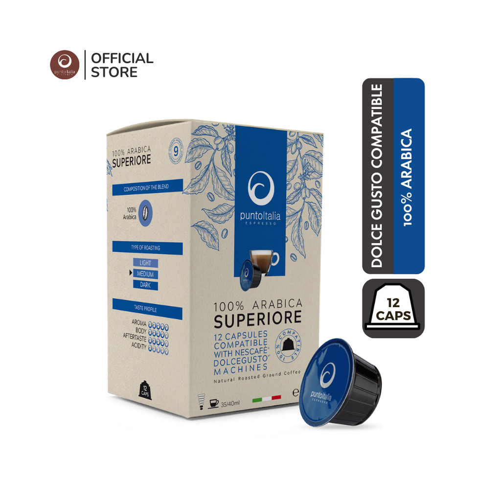 กาแฟแคปซูล SUPERIORE อาราบิก้า100% สำหรับเครื่อง DOLCE GUSTO® (12 แคปซูล) (PUNTO ITALIA ESPRESSO BRAND)