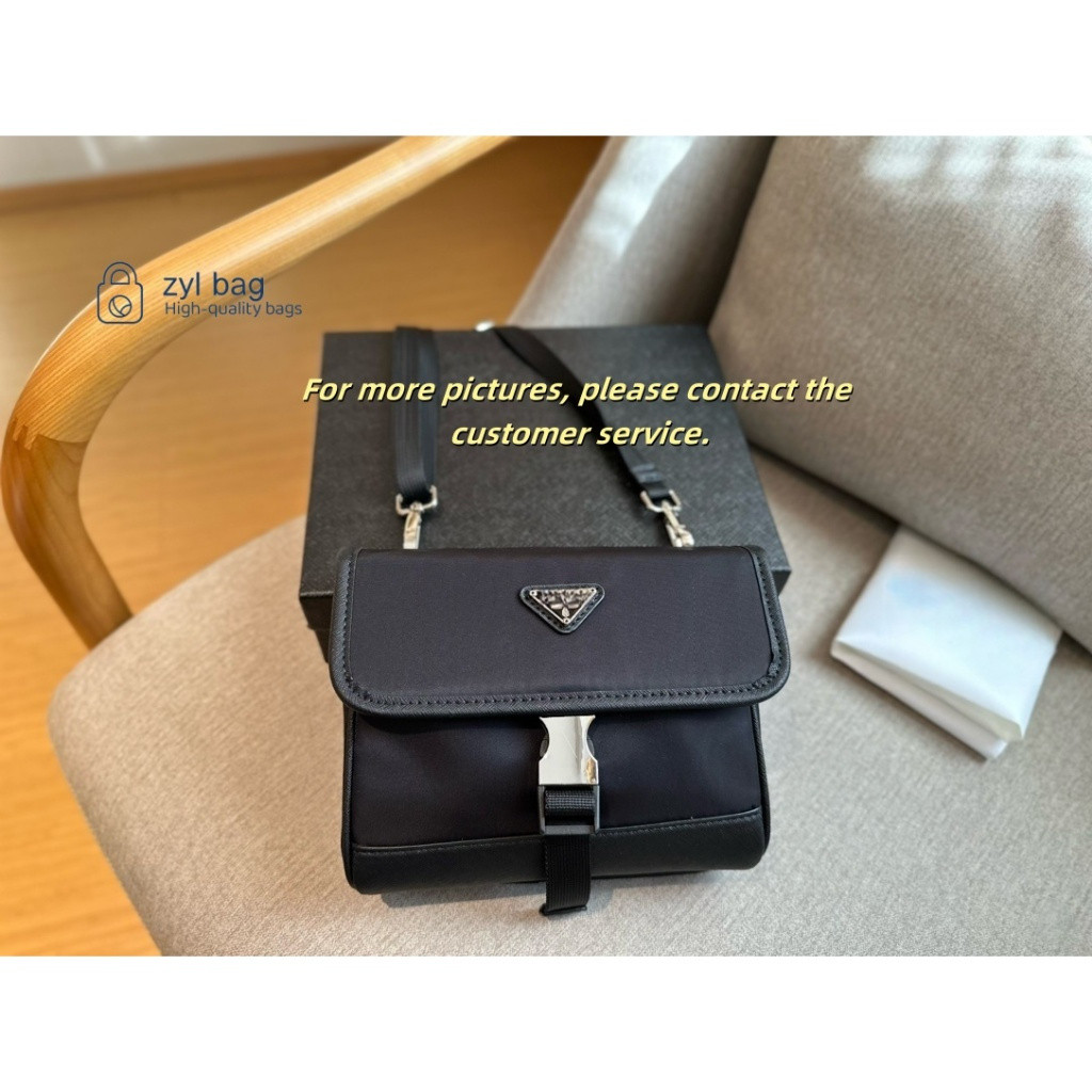 P-Saffiano Classic Mens Shoulder Messenger Bag Unisex Fashion Shopping (พร้อมกล่อง) 2PLM