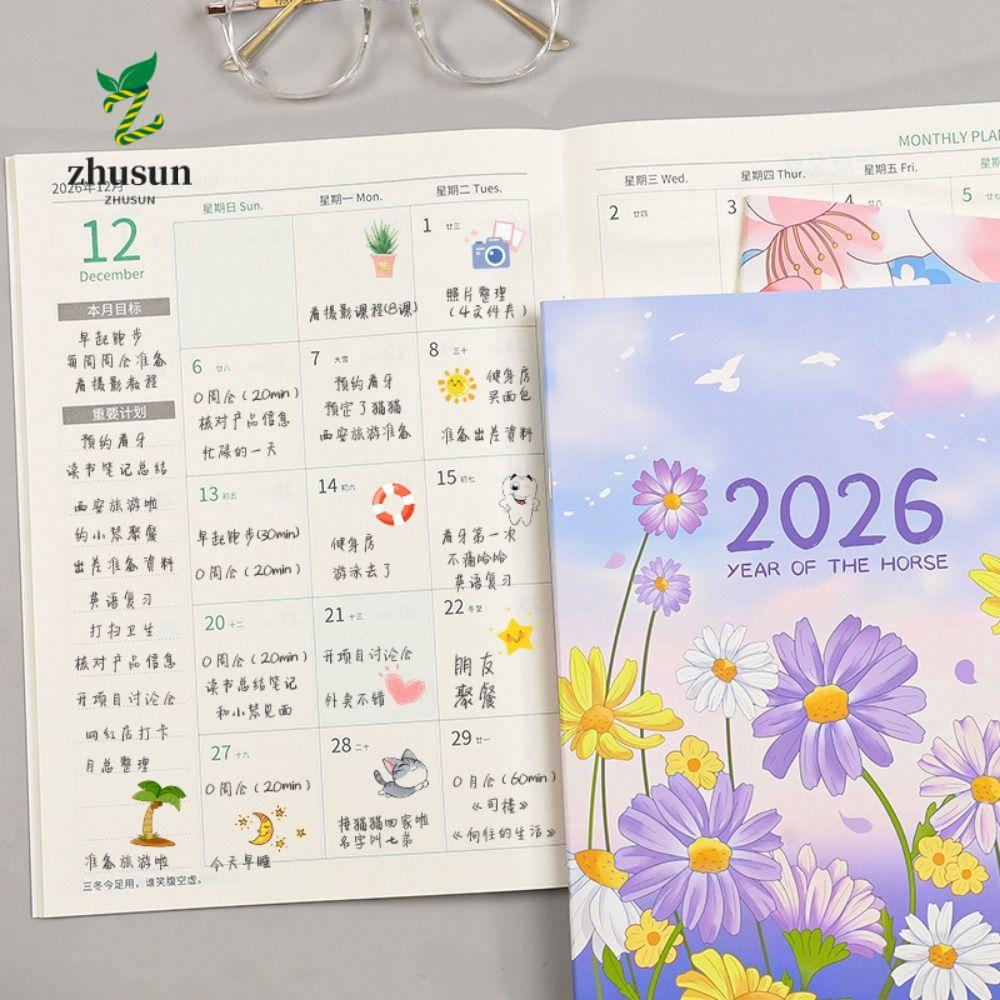 ZHUSUN 2026 Schedules Notebook, A4 A5 Work Efficiency Planner Notebook, Practical Life Check-in Lear