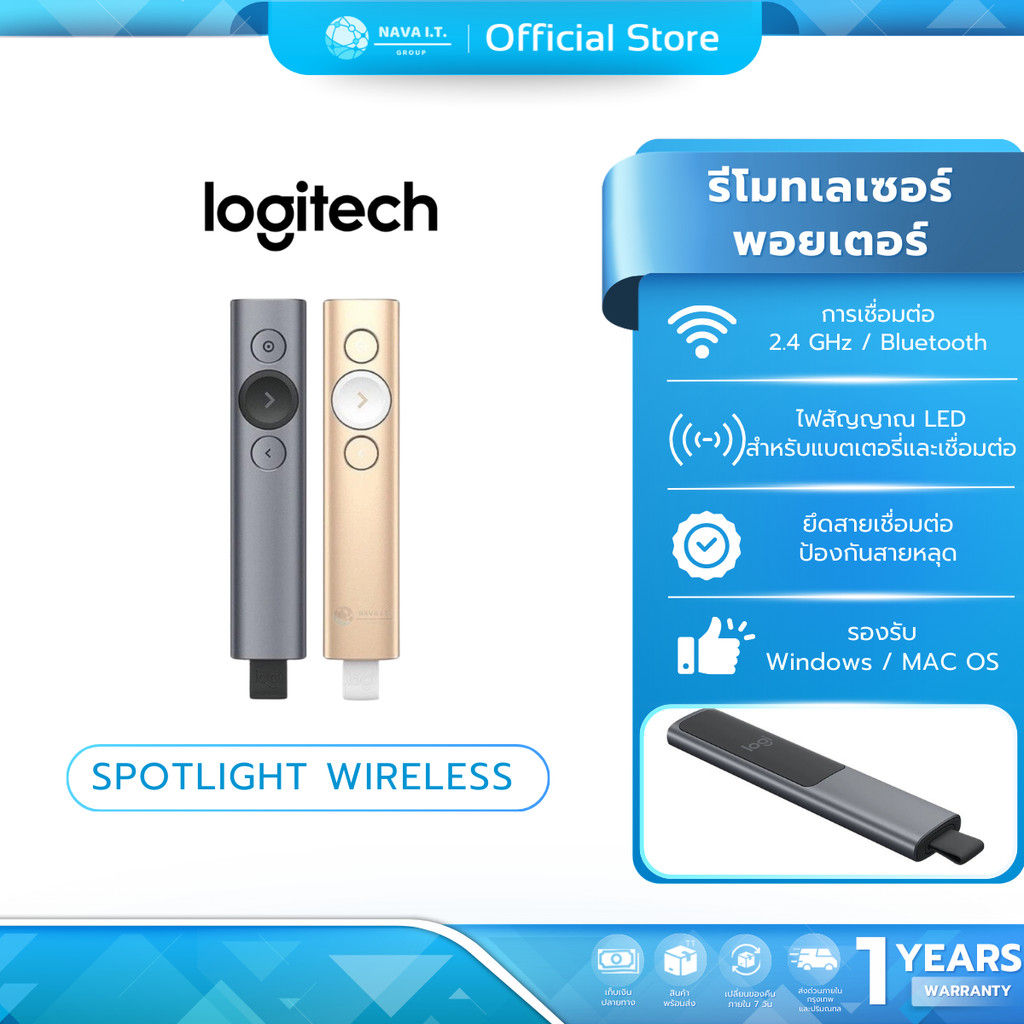(มีส่งด่วน)  LOGITECH SPOTLIGHT WIRELESS PRESENTER REMOTE รีโมทเลเซอร์พอยเตอร์ รับประกัน 1 ปี