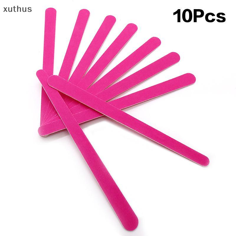 XUT 10 ชิ้น Rose Red ล้างทําความสะอาดได้ตะไบเล็บสไตล์ยาวทรายสองด้านเครื่องมือขัดมืออาชีพกระดาษทรายเล