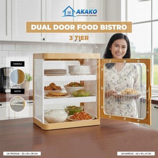 Rak Makanan Plastik 3 Susun | Lemari Makanan Dual Door Transparan | Food Bistro 3 Tier